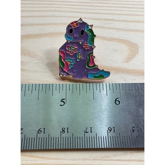 Colorful Dinosaur Enamel Pin With Gold-Tone Metal Backing & Secure Clutch - Picture 2 of 3
